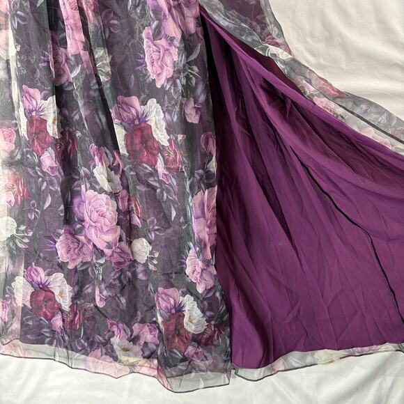 Lulus XS Bustier Strapless Maxi Dress Corset Purple Floral Fairy Prom Formal - Picture 4 of 12